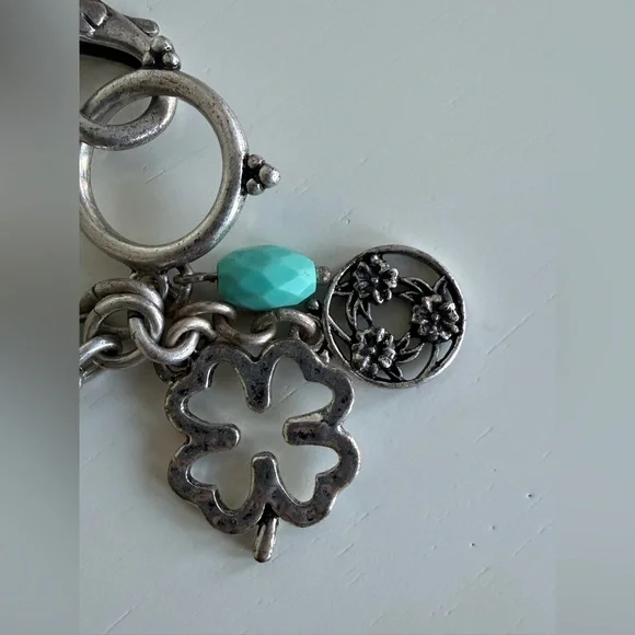 Lucky Brand Silver Four Leaf Clover & Turquoise Beaded Charm Bracelet - Picture 5 of 7